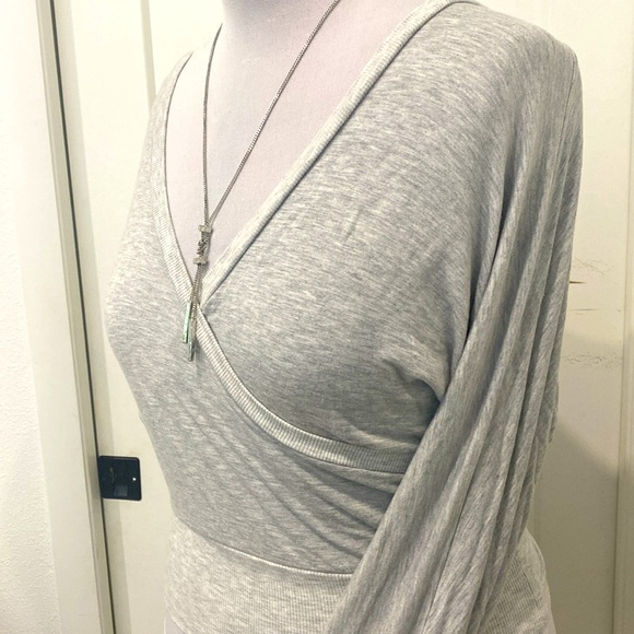 Express Open Back Faux Wrap Top Heather Gray |Size Small - Picture 7 of 10